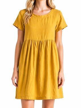 Love and Confuse Matilda Linen Dress Mustard Size S Custom 35” Length Summer